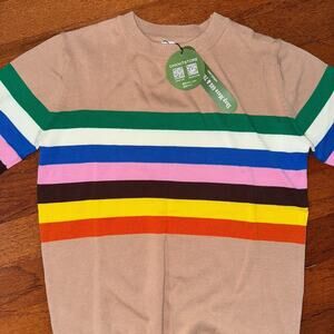 Retro Style Oxknit Multi Colored Striped Cotton Women’s Sweater XL NWT